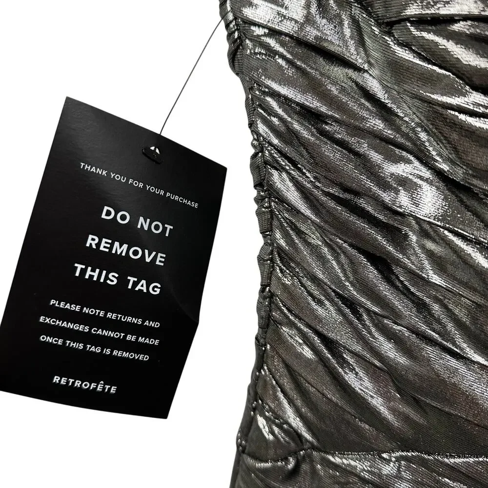 NWT Retrofete Strapless Formal Josie Dress in Gunmetal Metallic Gray Womens XS - Picture 10 of 12